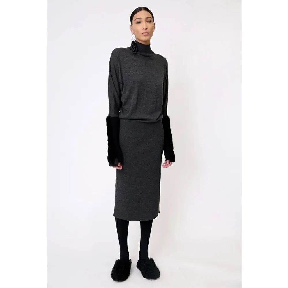 Lafayette 148 New York Women’s Charcoal Grey Wool blend Lightweight Dolman Sleev